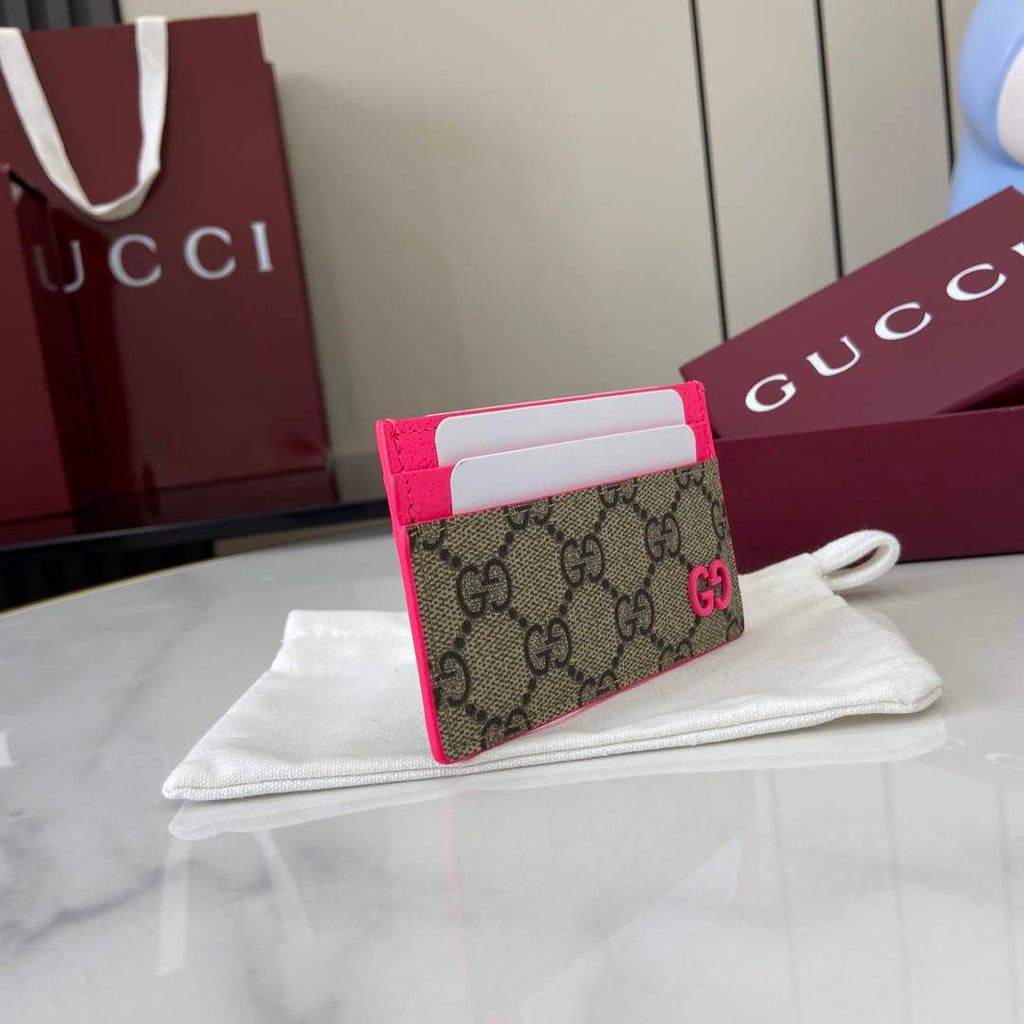 Gucci Bi-color GG card case 768248 pink leathe