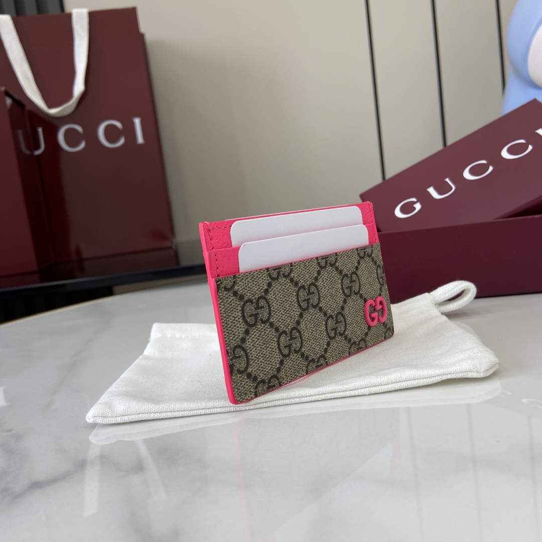 Gucci Bi-color GG card case 768248 pink leathe