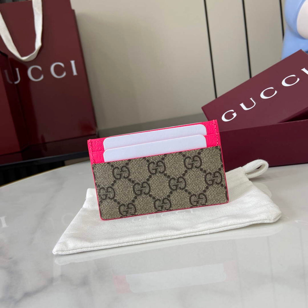 Gucci Bi-color GG card case 768248 pink leathe