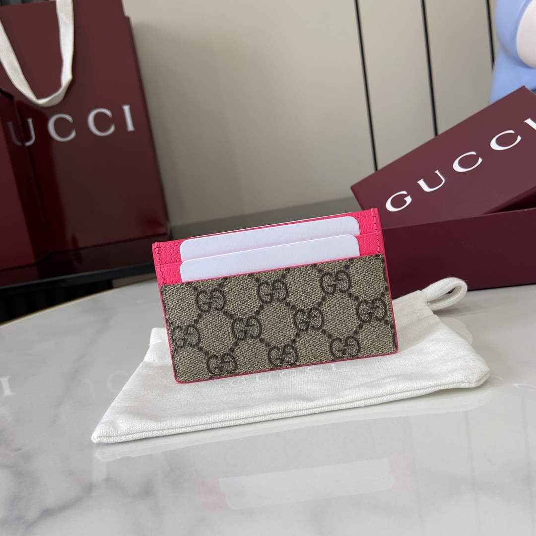 Gucci Bi-color GG card case 768248 pink leathe