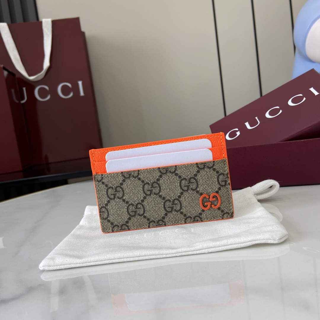 Gucci Bi-color GG card case 768248 orange leather