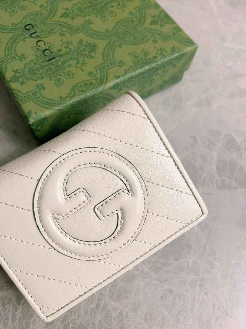 Gucci Blondie card case wallet 760317 in beige leather ‎