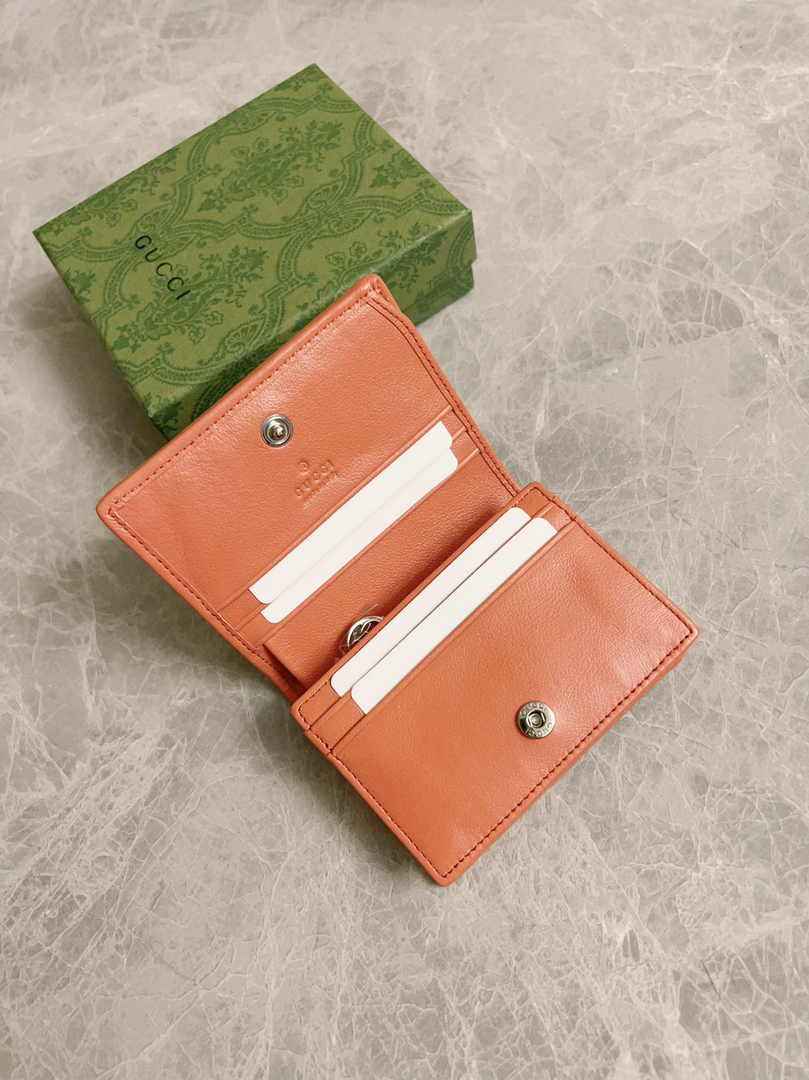 Gucci Blondie card case wallet 760317 in orange leather ‎