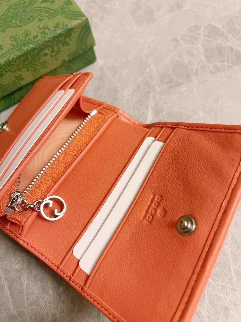 Gucci Blondie card case wallet 760317 in orange leather ‎