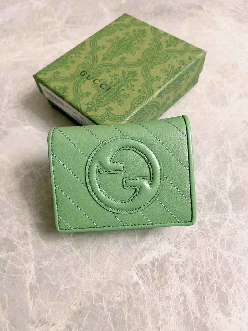 Gucci Blondie card case wallet 760317 in Green leather ‎