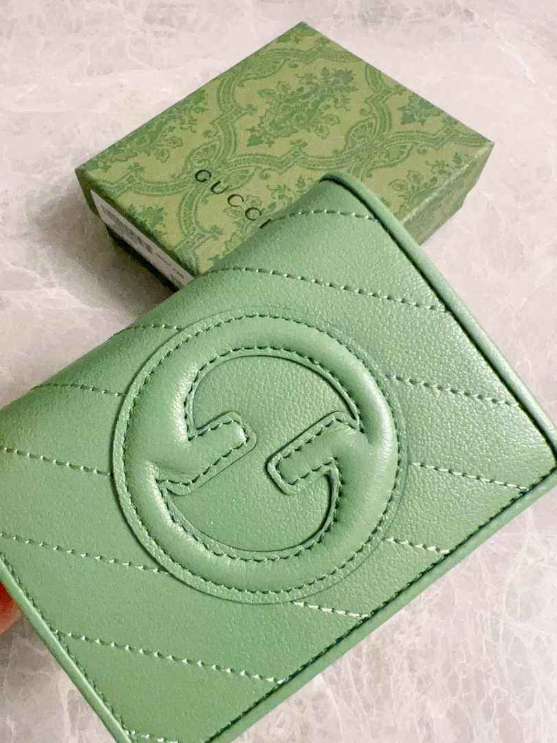 Gucci Blondie card case wallet 760317 in Green leather ‎