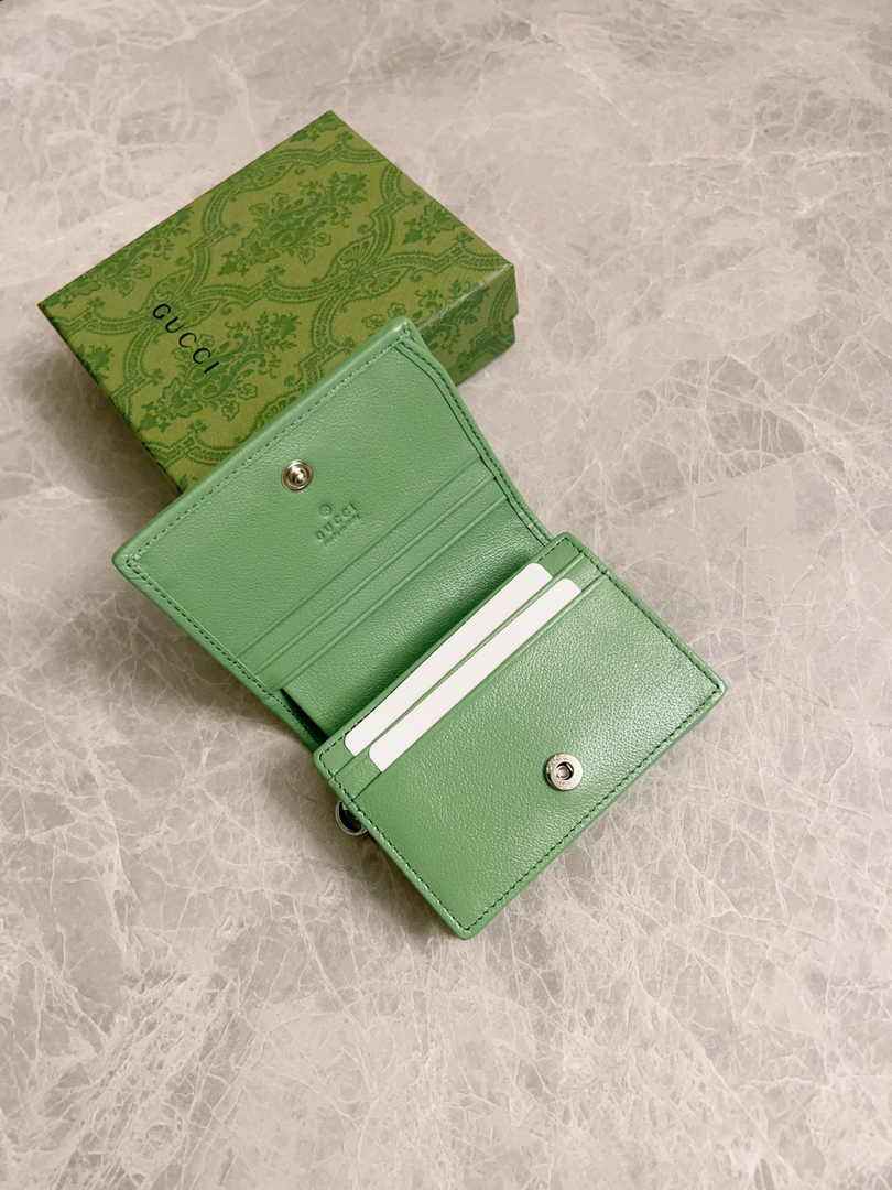 Gucci Blondie card case wallet 760317 in Green leather ‎
