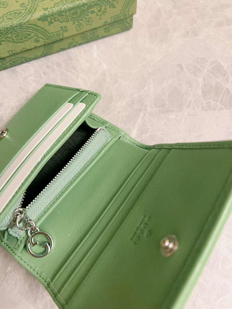 Gucci Blondie card case wallet 760317 in Green leather ‎