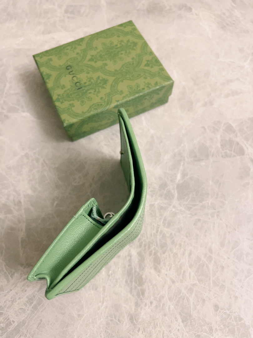 Gucci Blondie card case wallet 760317 in Green leather ‎