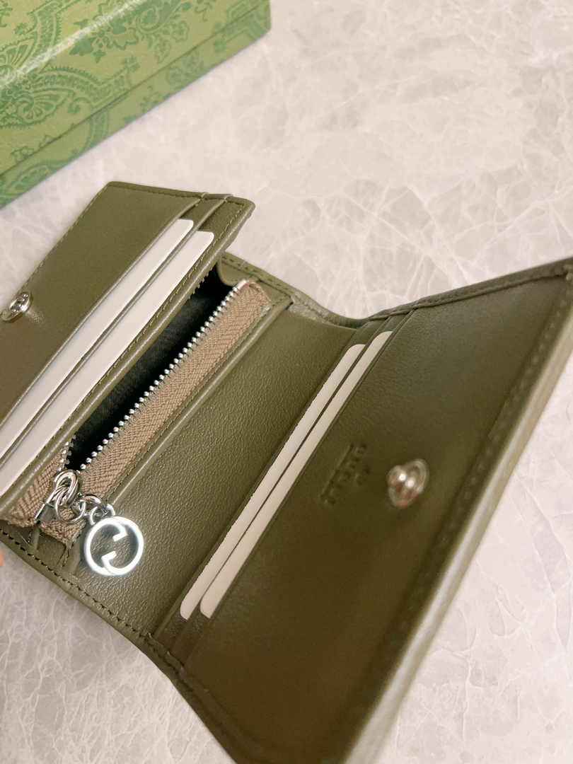 Gucci Blondie card case wallet 760317 in Dark Green leather ‎