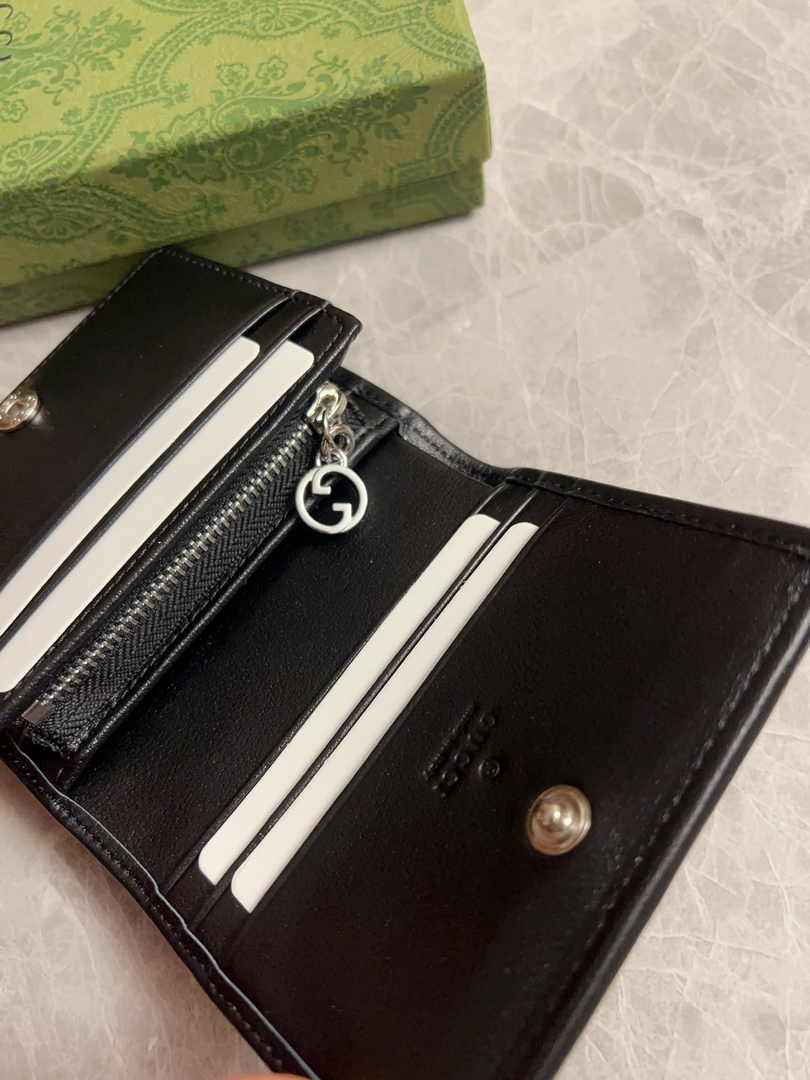 Gucci Blondie card case wallet 760317 in black leather ‎