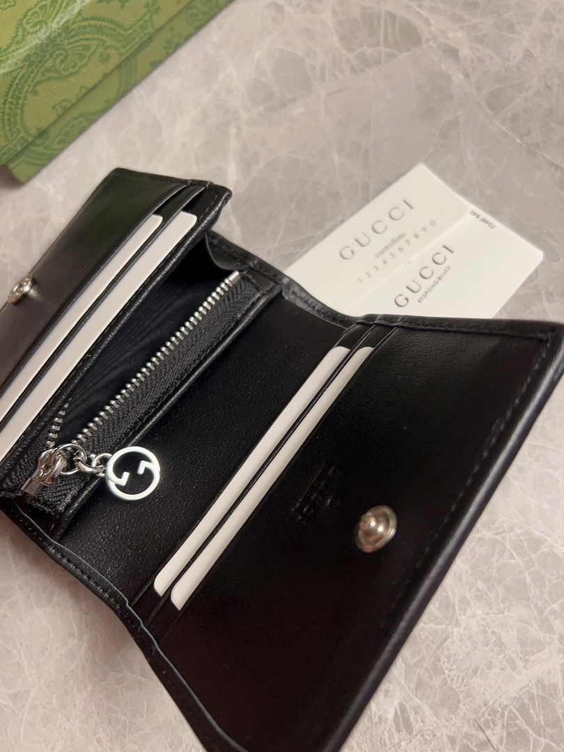 Gucci Blondie card case wallet 760317 in black leather ‎
