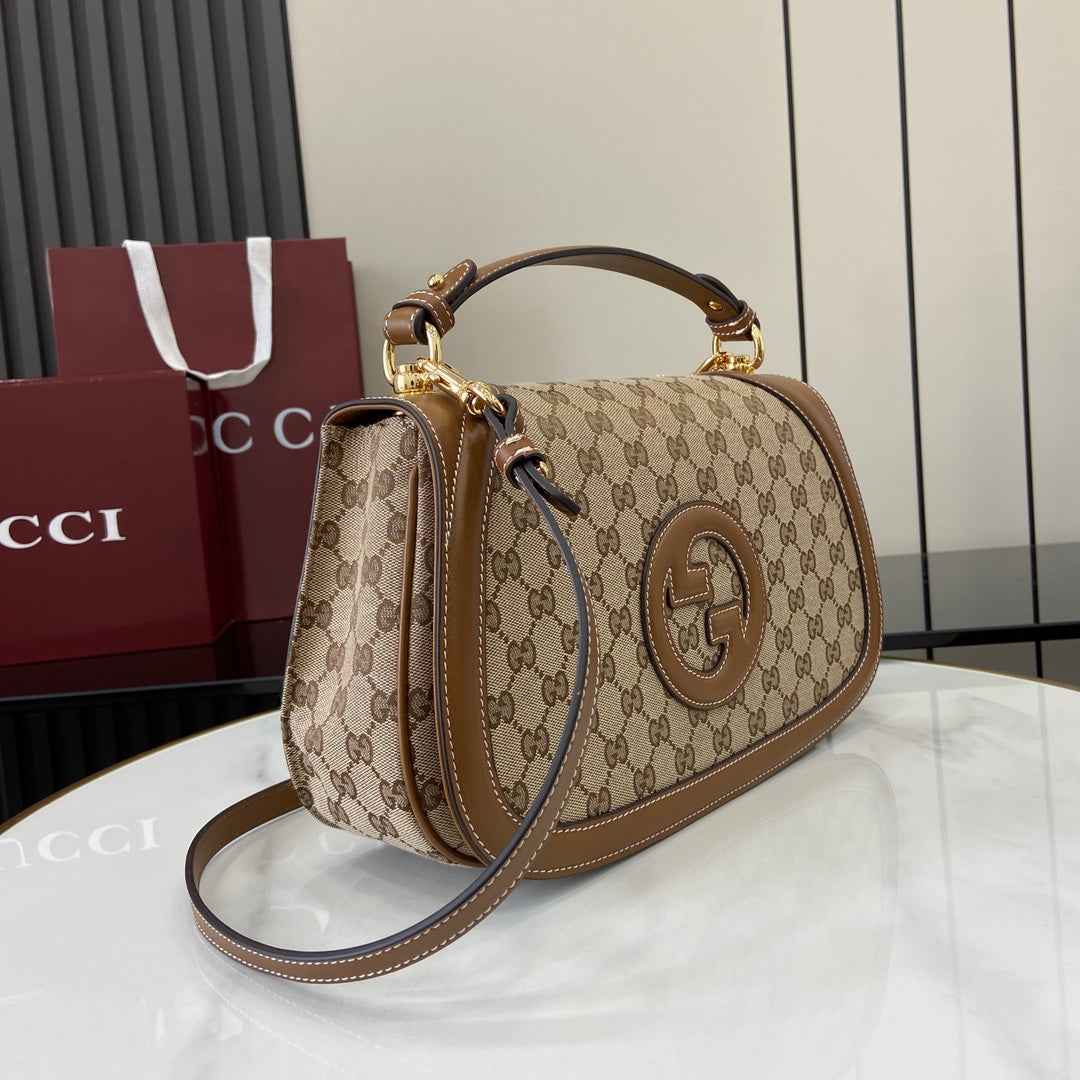 Gucci Blondie medium top handle bag 815716 in beige GG canvas