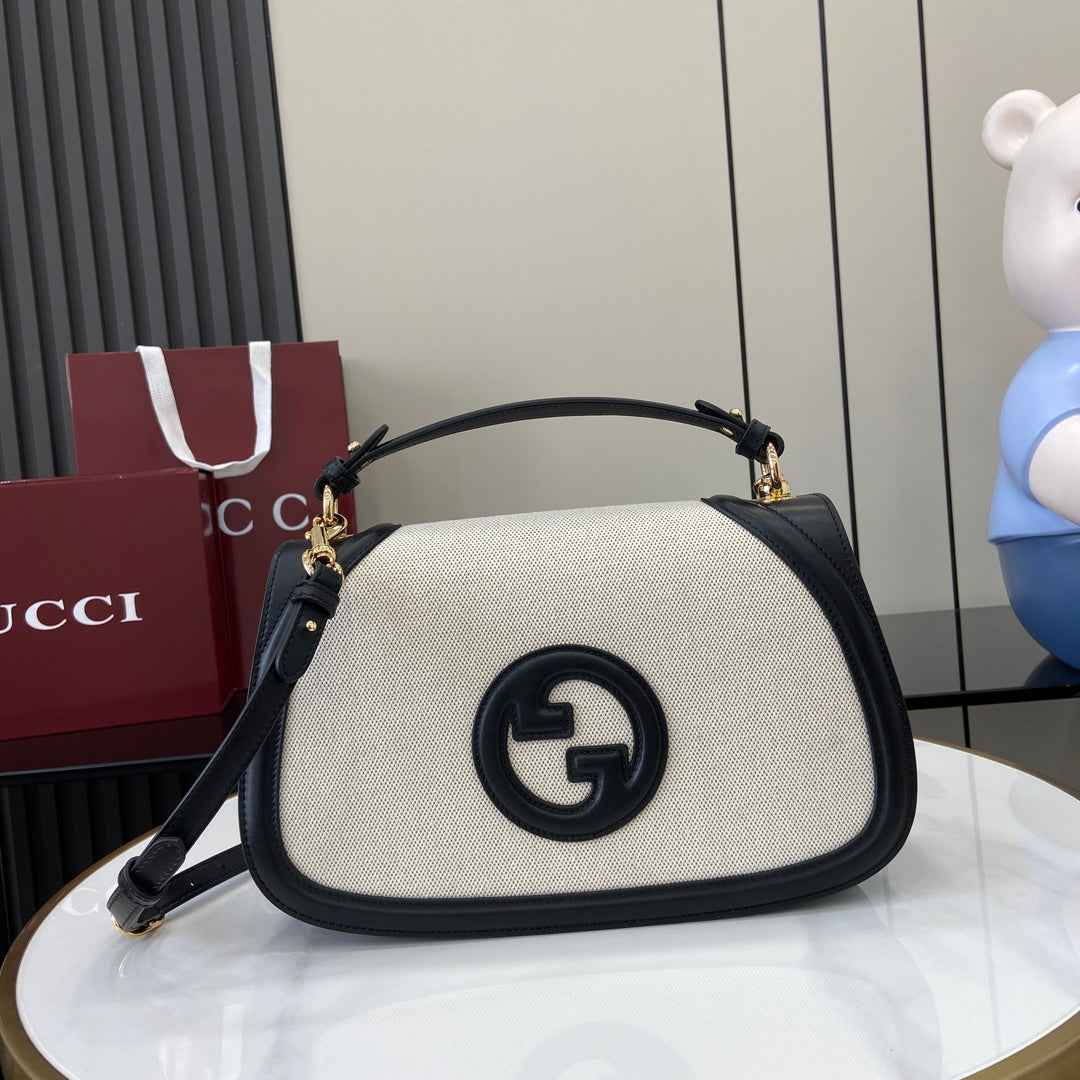 Gucci Blondie medium top handle bag 815716 in cotton canvas black leather
