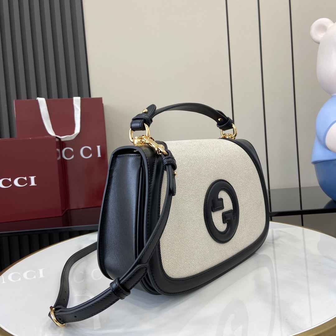 Gucci Blondie medium top handle bag 815716 in cotton canvas black leather
