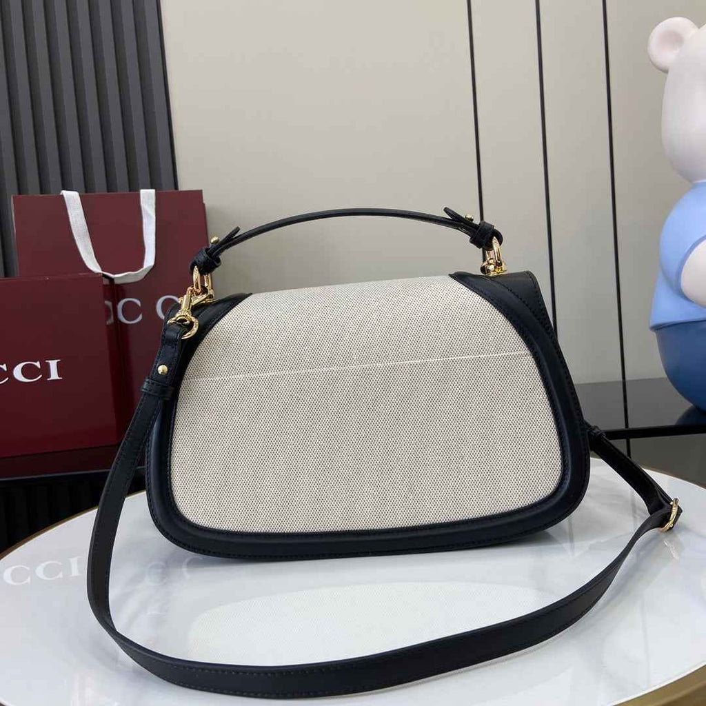 Gucci Blondie medium top handle bag 815716 in cotton canvas black leather