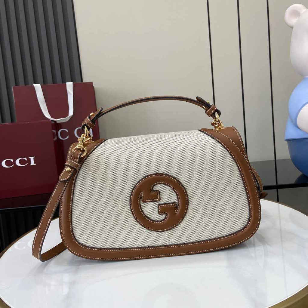 Gucci Blondie medium top handle bag 815716 in cotton canvas brown leather