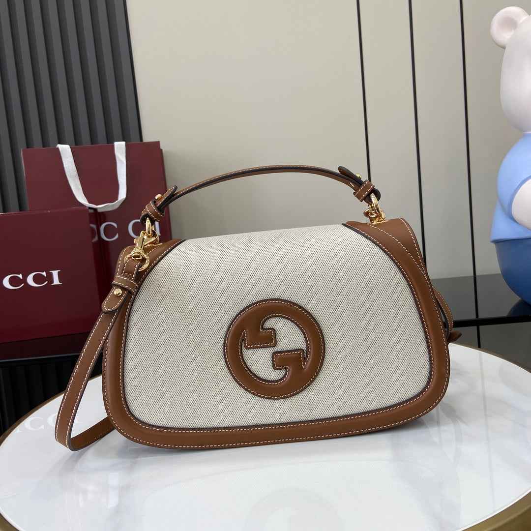 Gucci Blondie medium top handle bag 815716 in cotton canvas brown leather