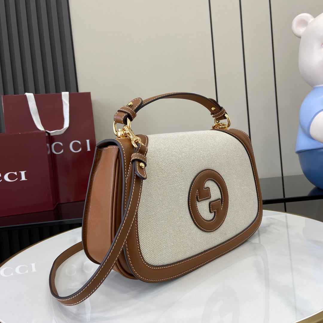 Gucci Blondie medium top handle bag 815716 in cotton canvas brown leather