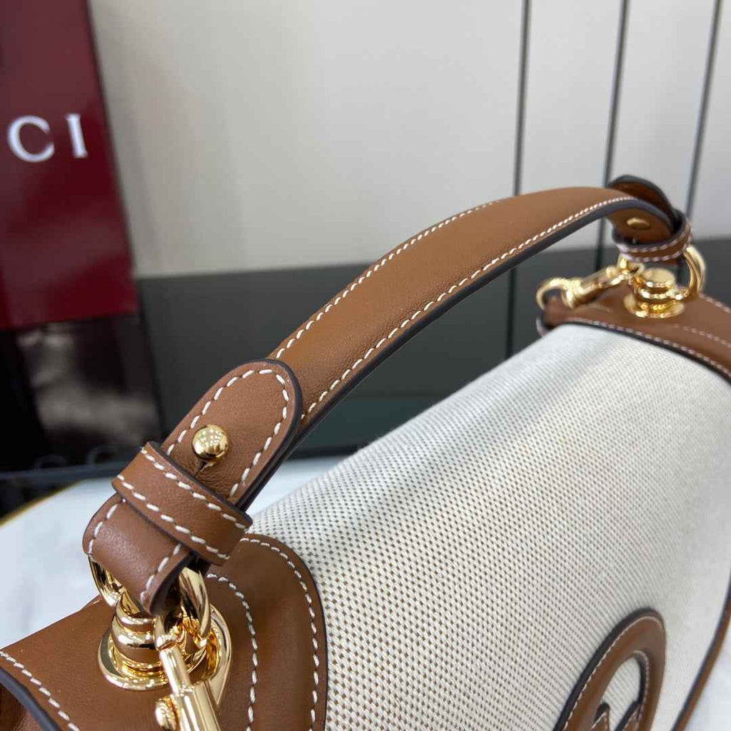 Gucci Blondie medium top handle bag 815716 in cotton canvas brown leather