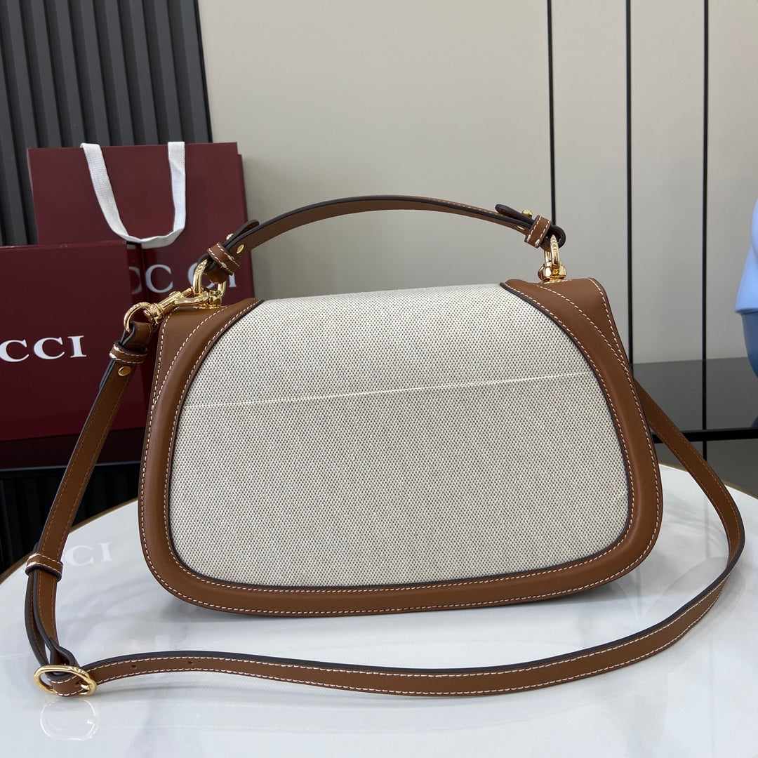 Gucci Blondie medium top handle bag 815716 in cotton canvas brown leather