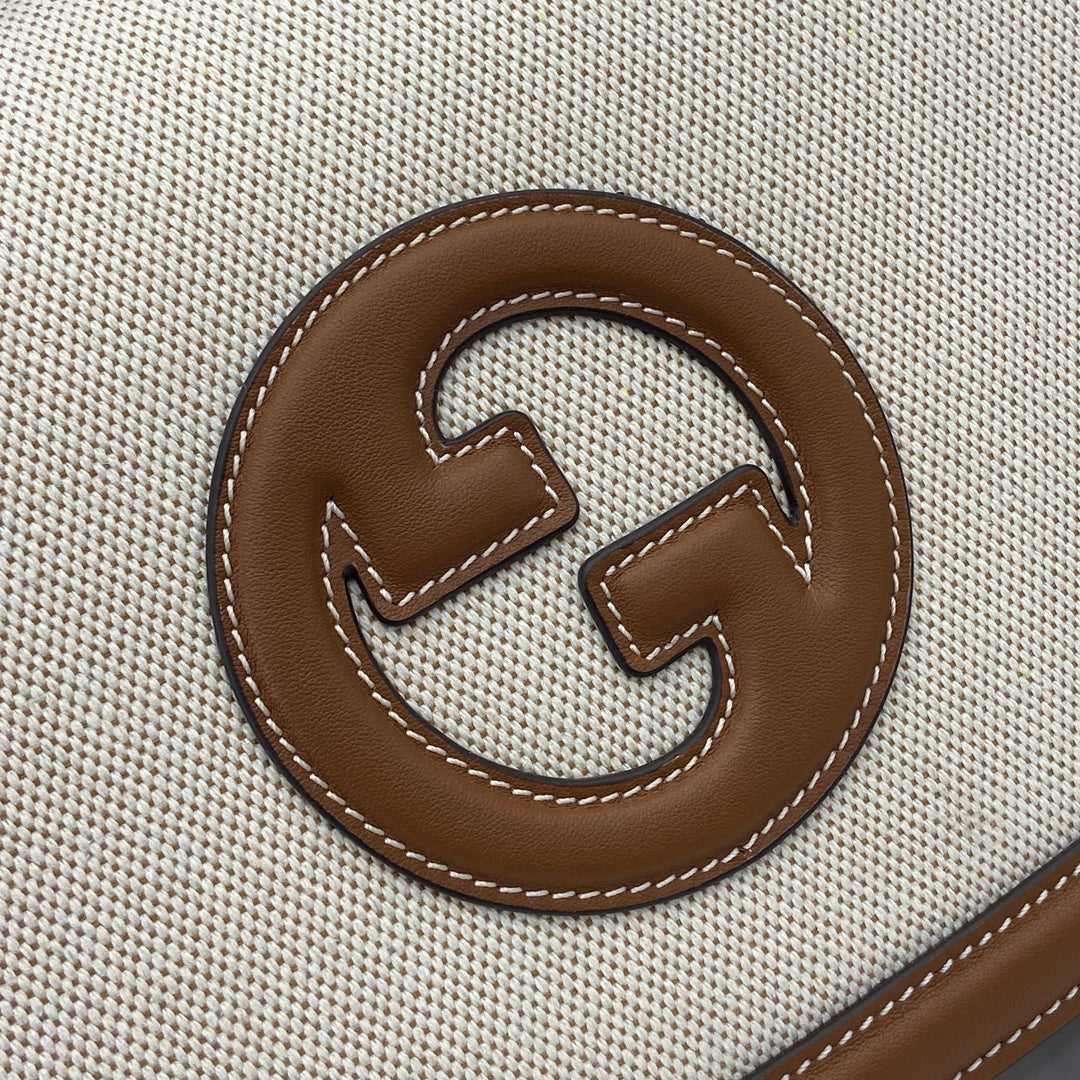 Gucci Blondie medium top handle bag 815716 in cotton canvas brown leather