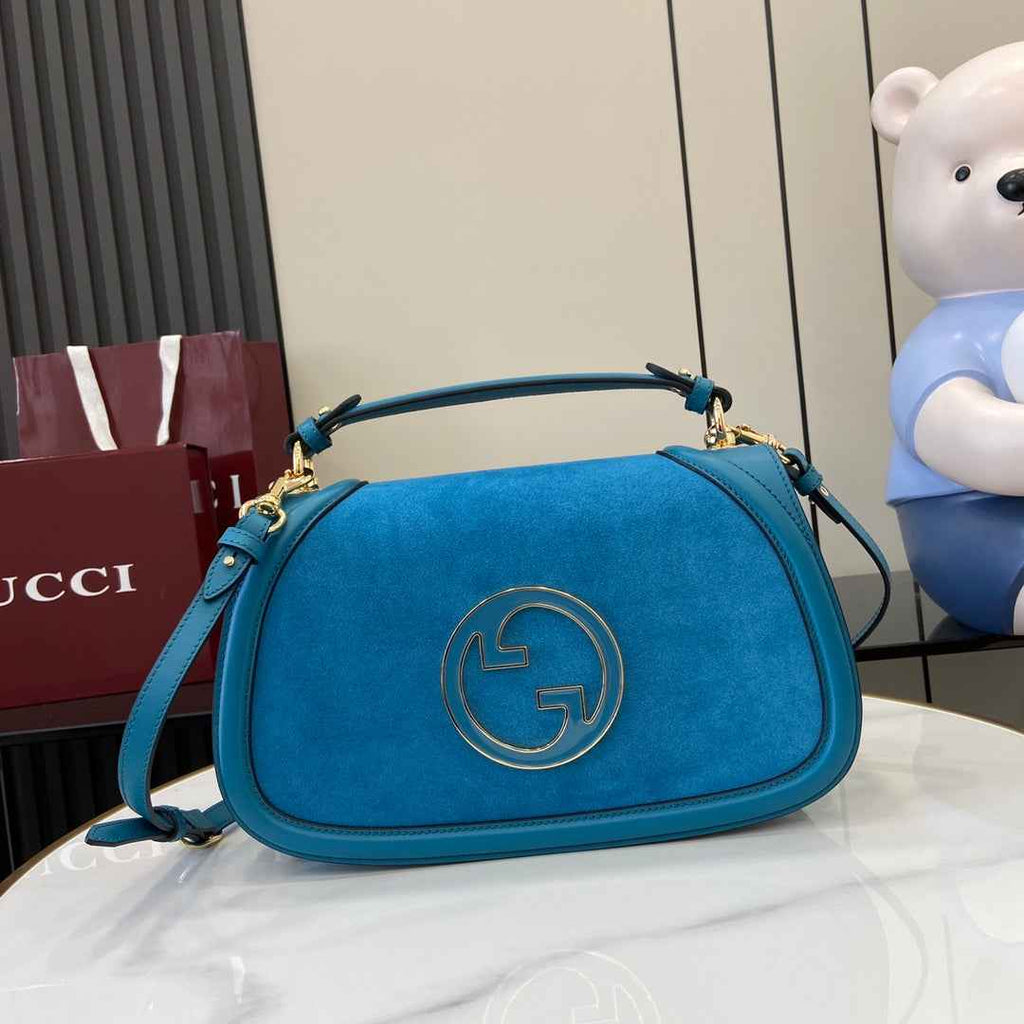 Gucci Blondie medium top handle bag 815719 in blue suede