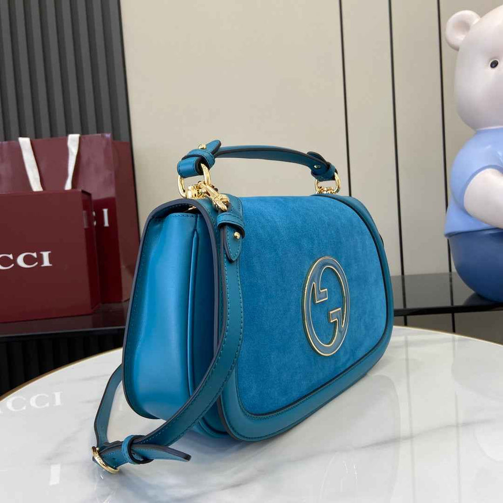 Gucci Blondie medium top handle bag 815719 in blue suede