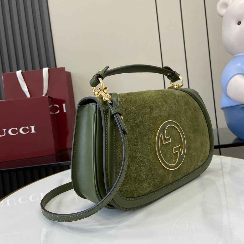 Gucci Blondie medium top handle bag 815719 in green suede