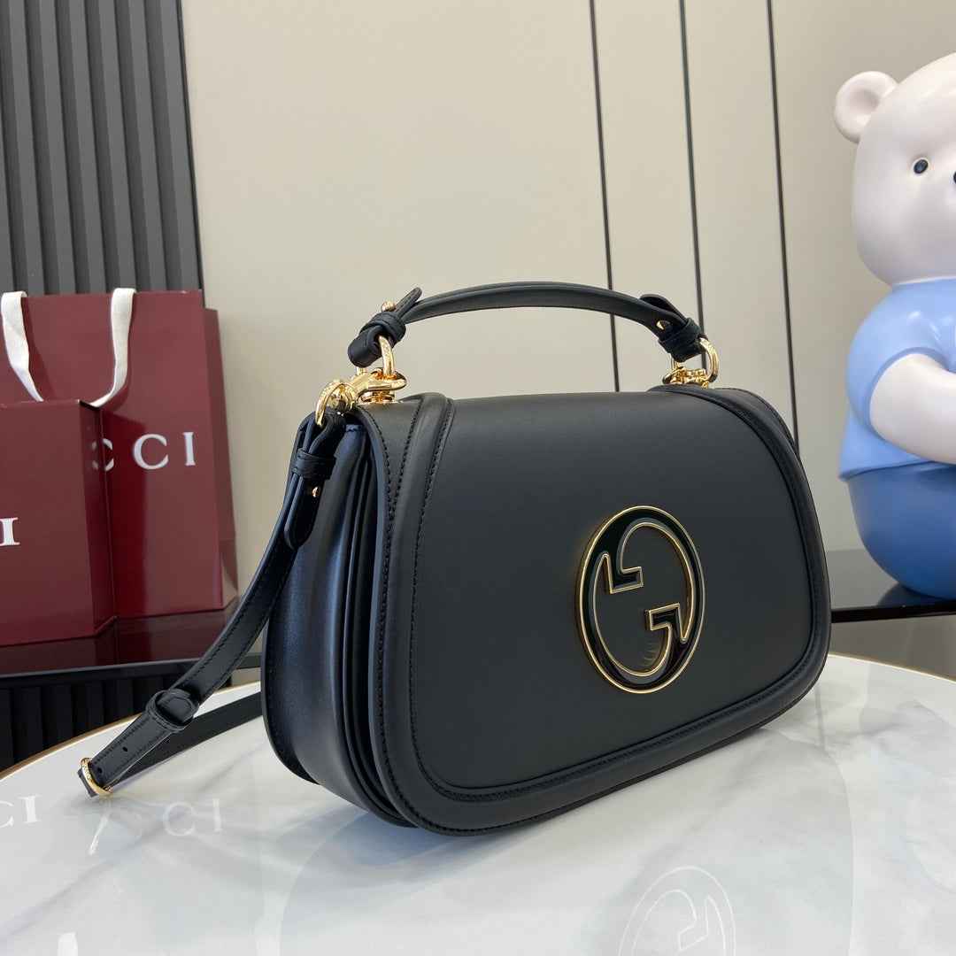 Gucci Blondie medium top handle bag 815716 in black smooth leather