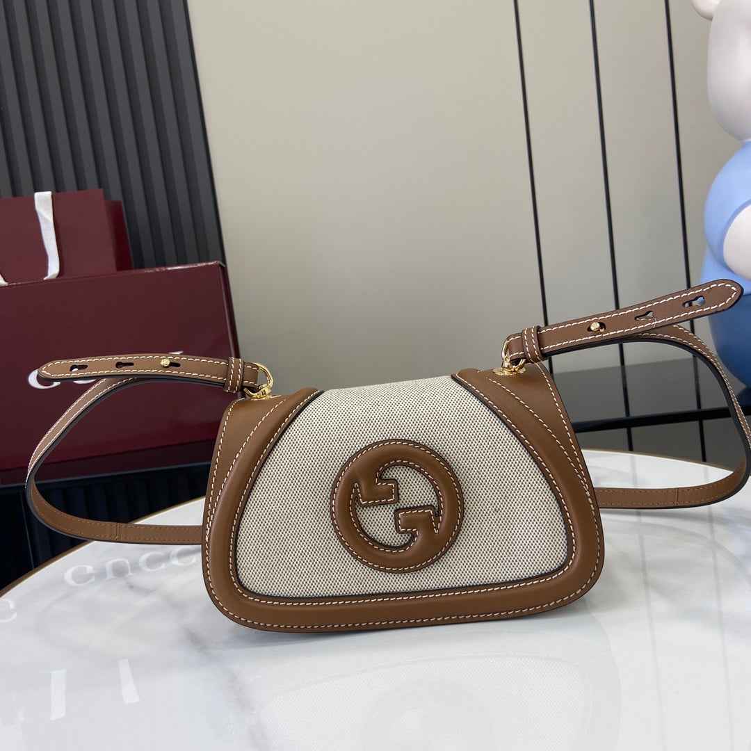 Gucci Blondie mini shoulder bag in  cotton canvas brown leather 815700