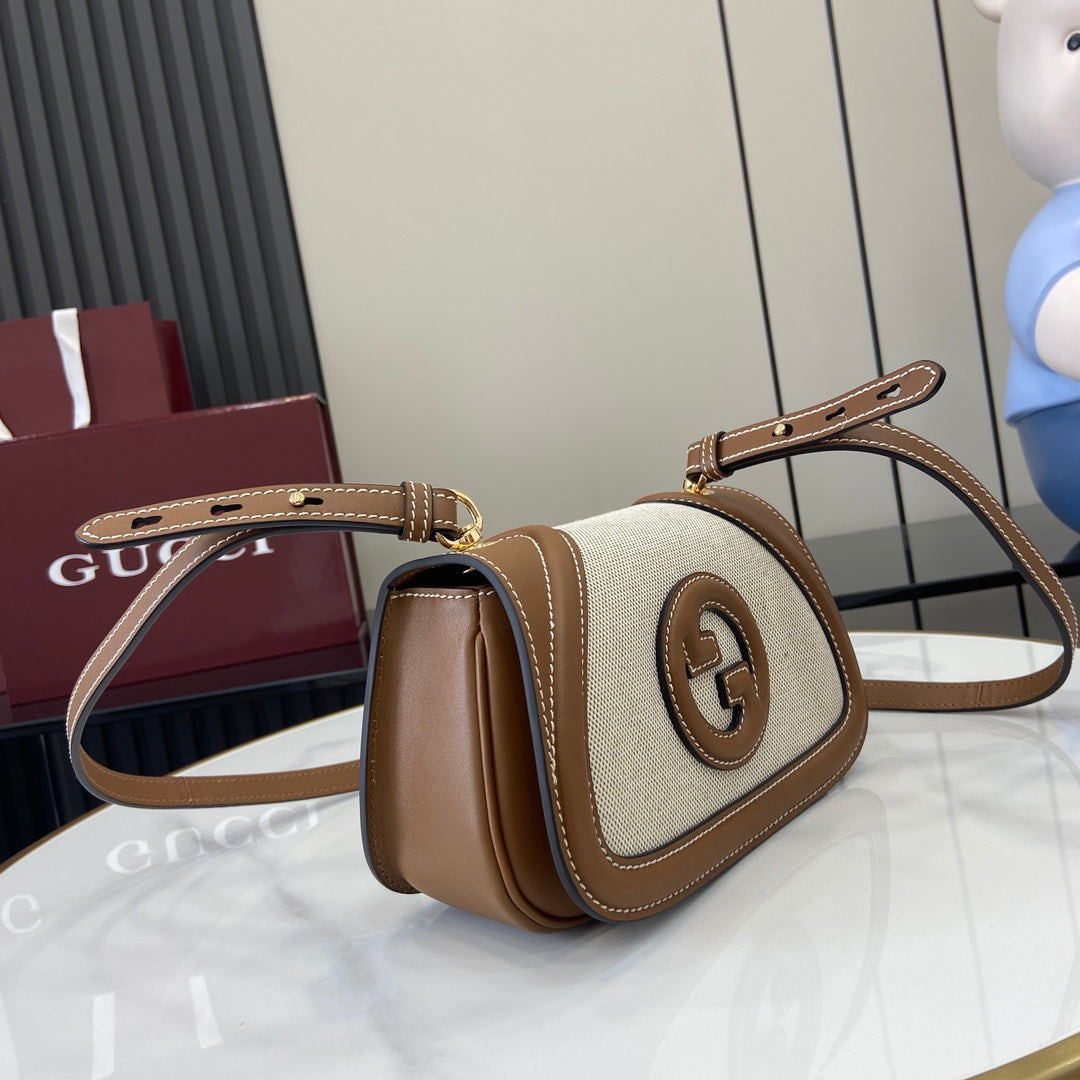 Gucci Blondie mini shoulder bag in  cotton canvas brown leather 815700