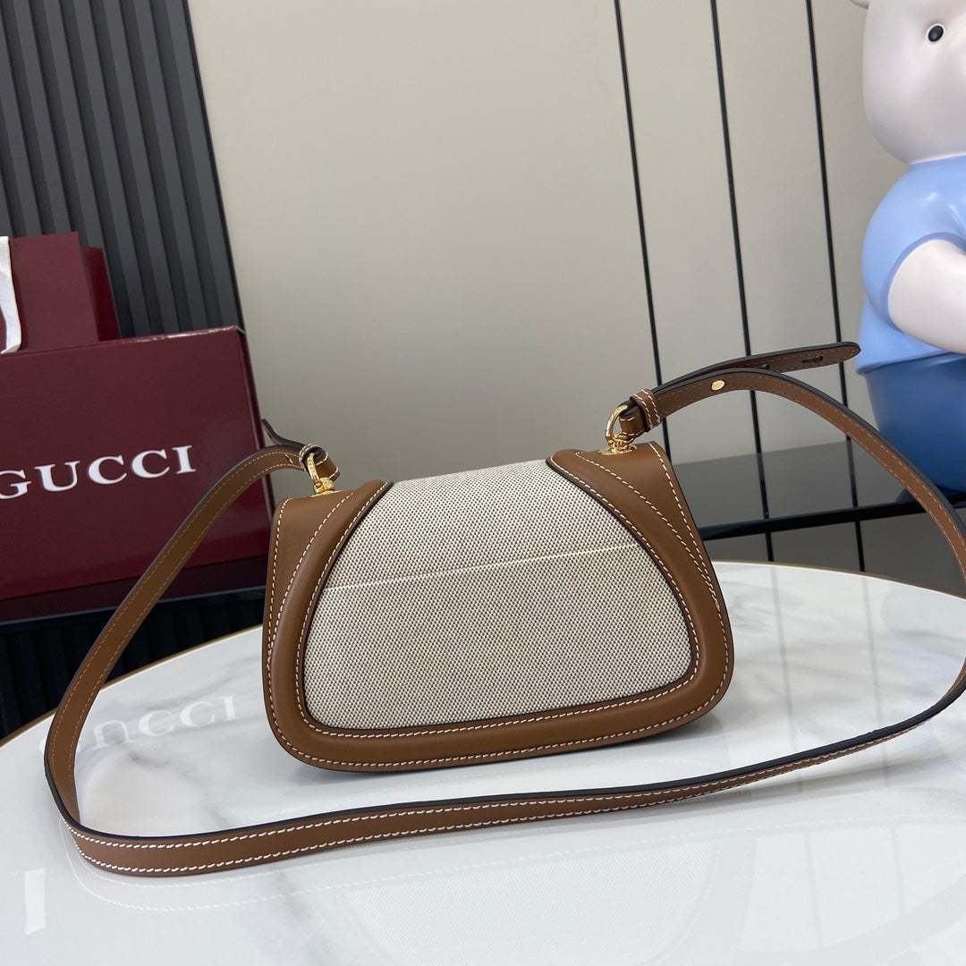 Gucci Blondie mini shoulder bag in  cotton canvas brown leather 815700