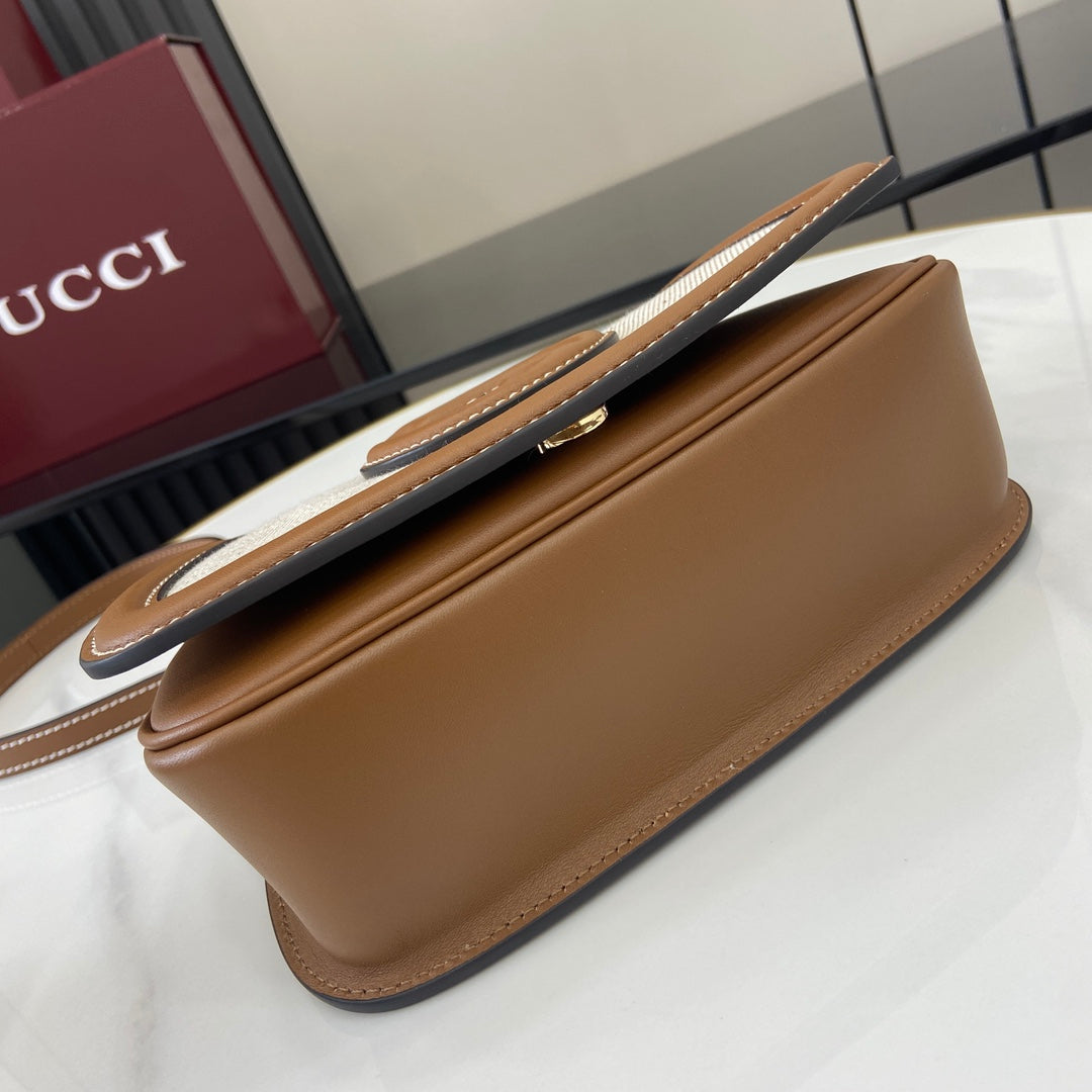 Gucci Blondie mini shoulder bag in  cotton canvas brown leather 815700