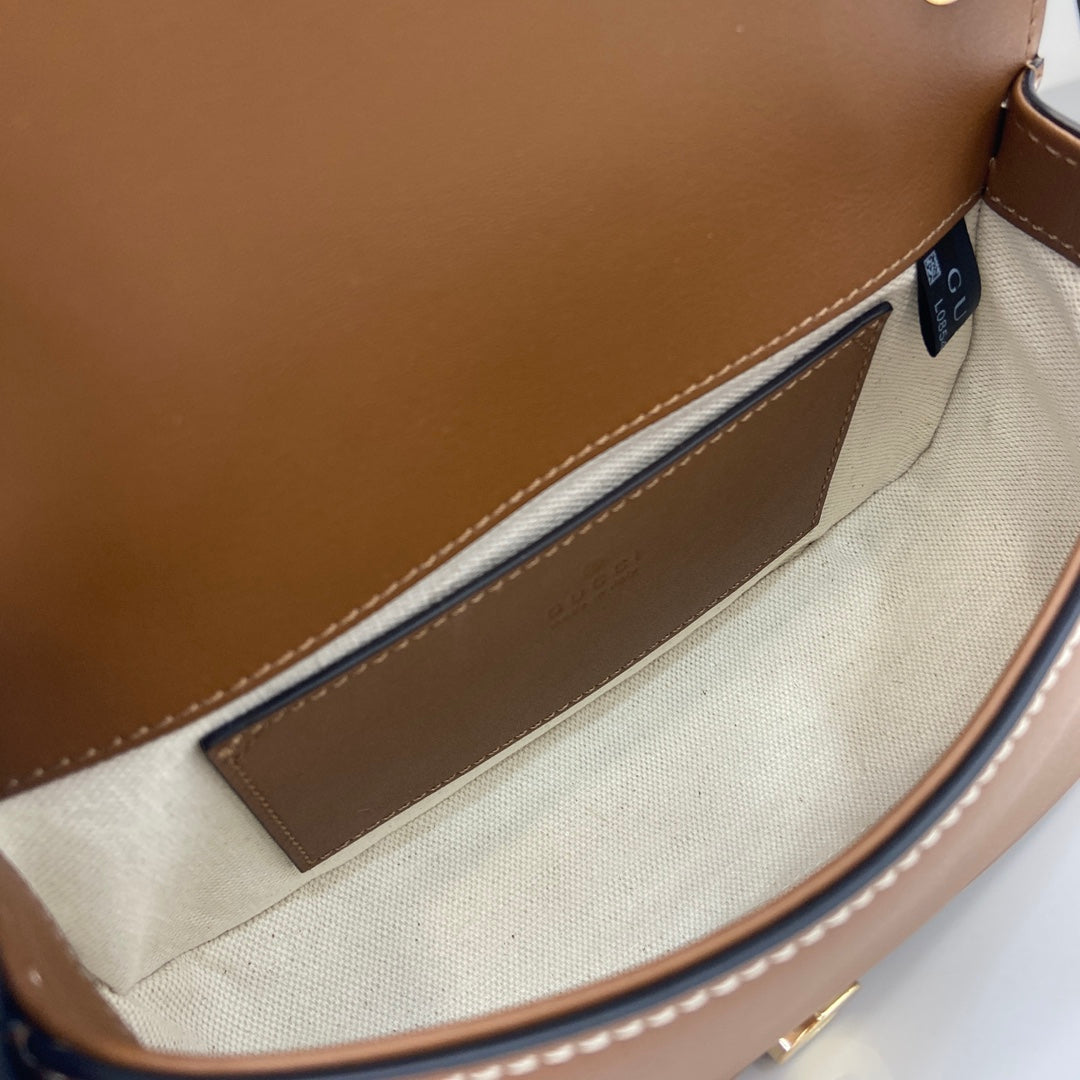 Gucci Blondie mini shoulder bag in  cotton canvas brown leather 815700