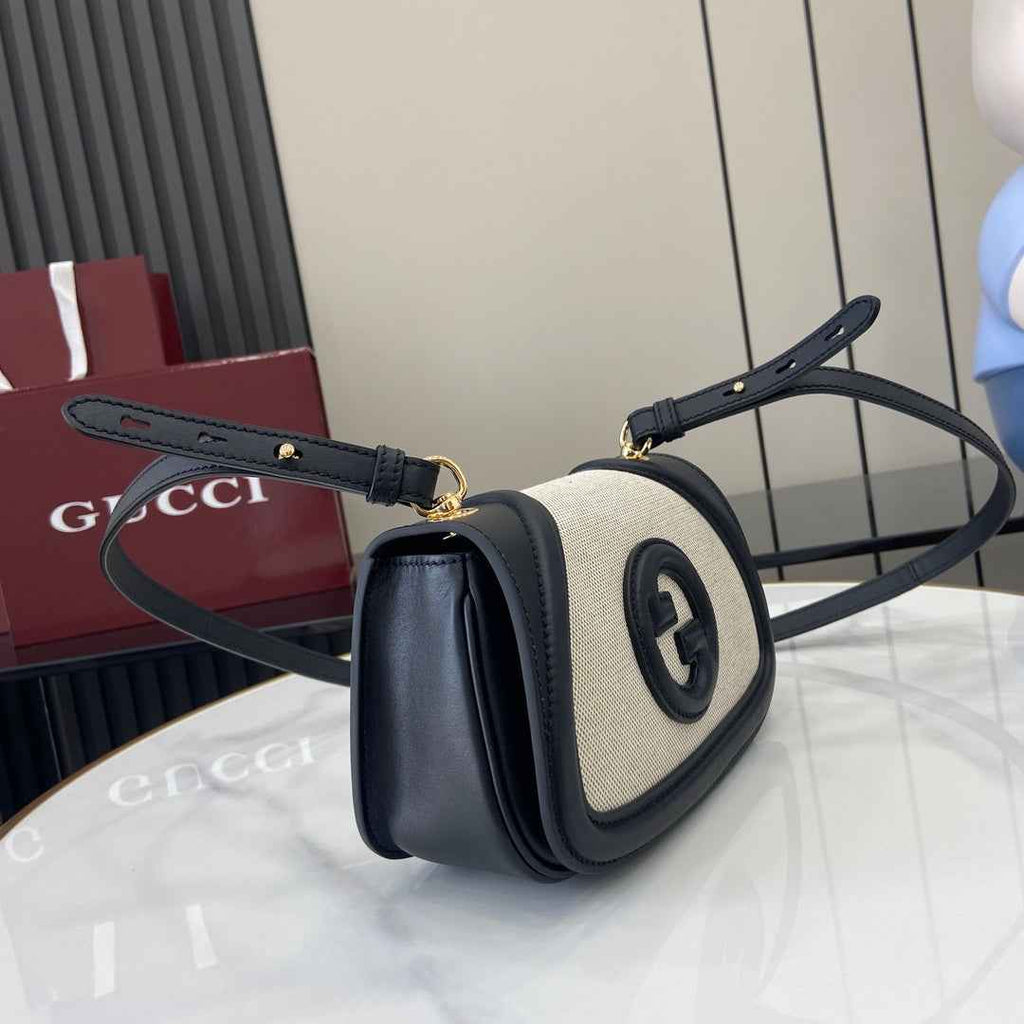 Gucci Blondie mini shoulder bag in cotton canvas black leather 815700