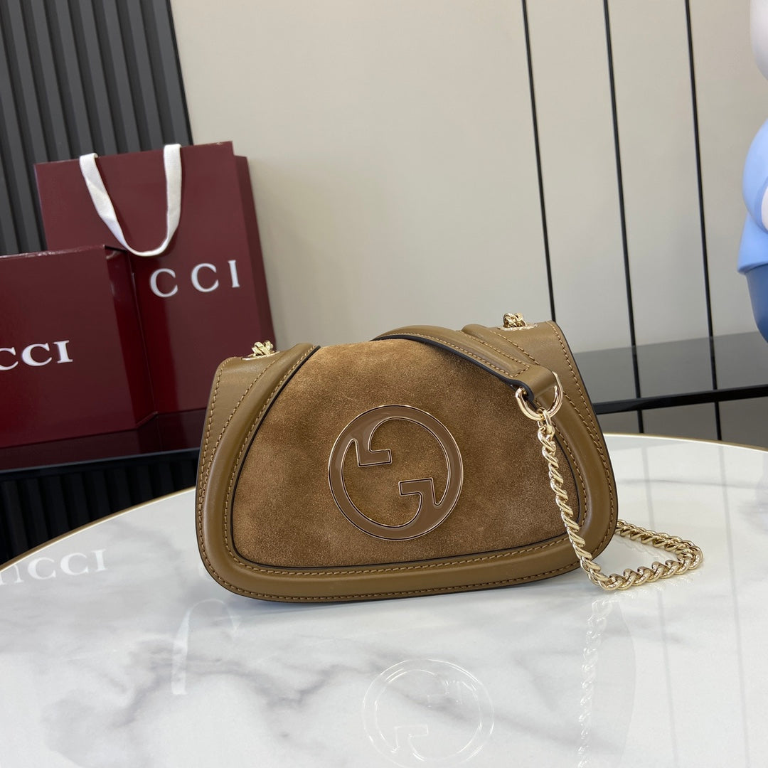 Gucci Blondie mini shoulder bag in brown suede ‎815711