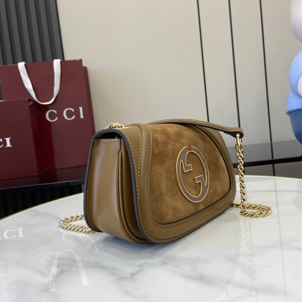 Gucci Blondie mini shoulder bag in brown suede ‎815711