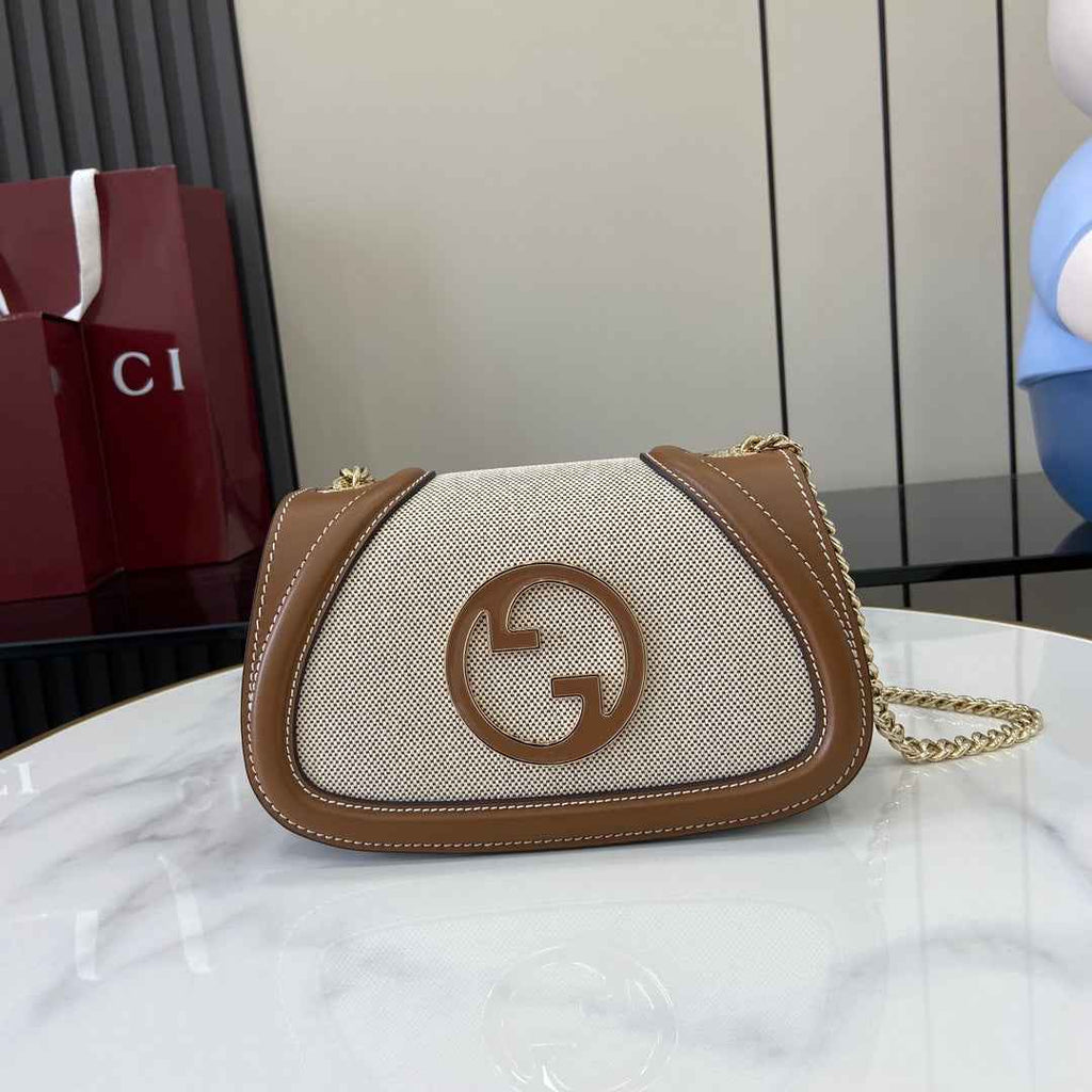 Gucci Blondie mini shoulder bag in cotton canvas brown leather ‎815711