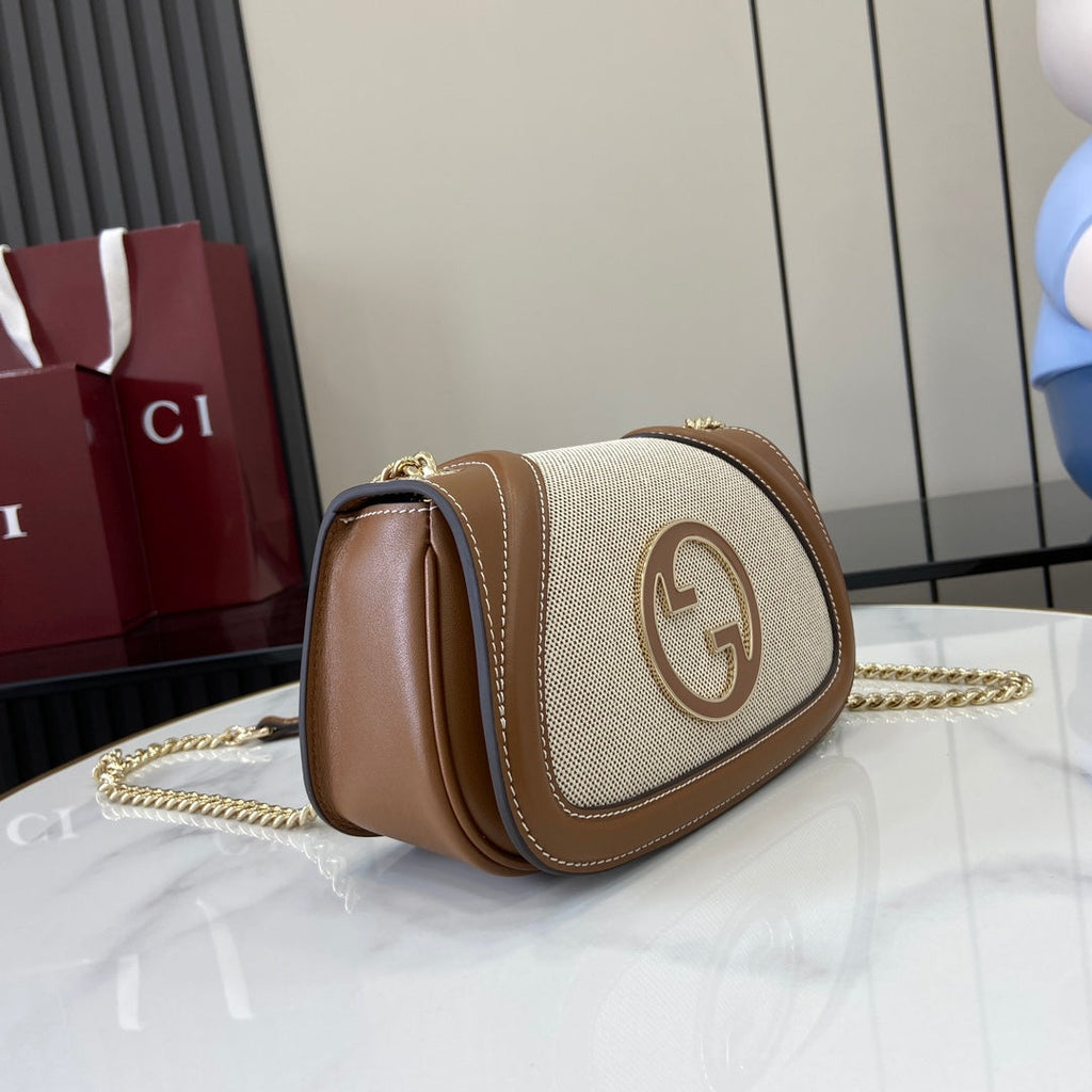 Gucci Blondie mini shoulder bag in cotton canvas brown leather ‎815711