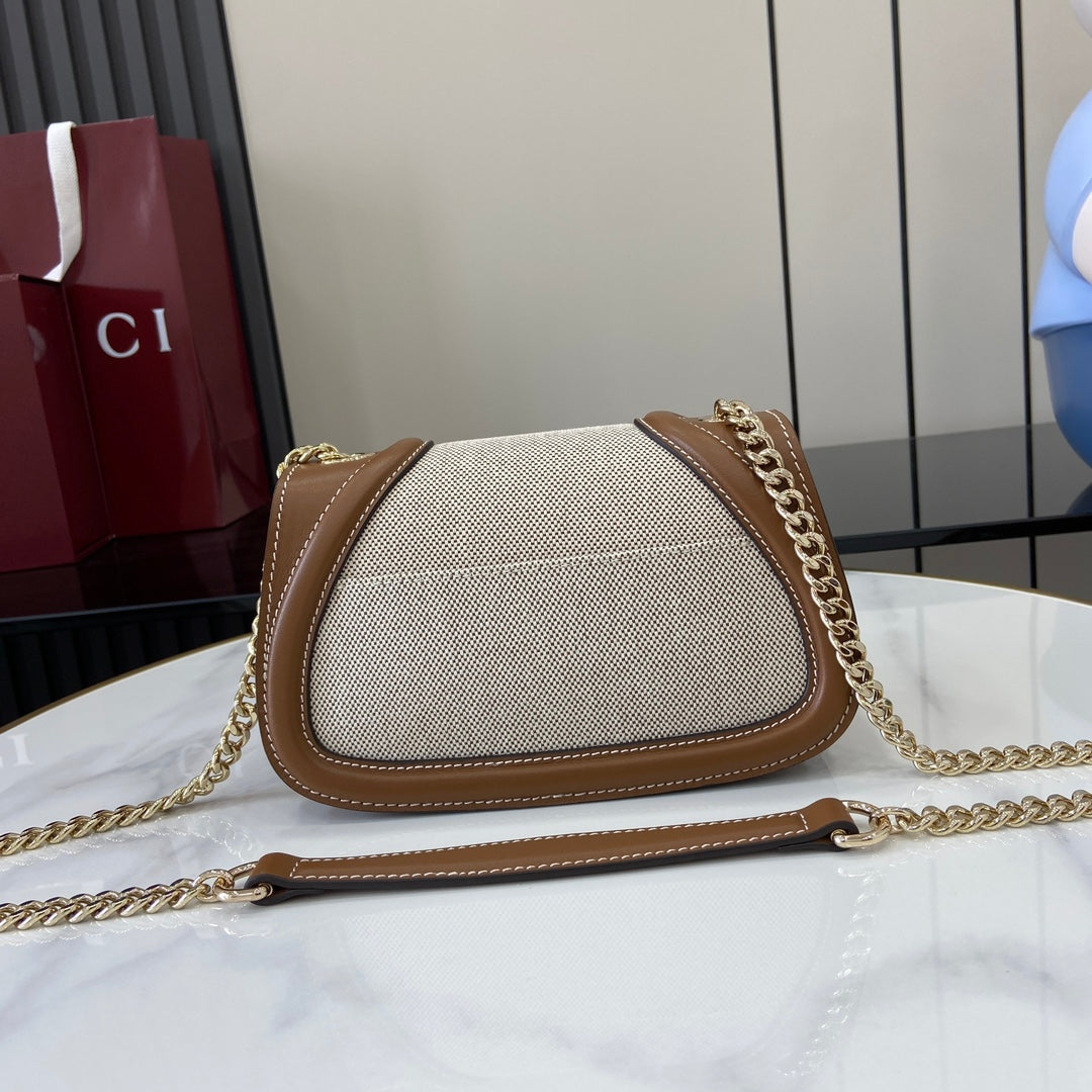 Gucci Blondie mini shoulder bag in cotton canvas brown leather ‎815711