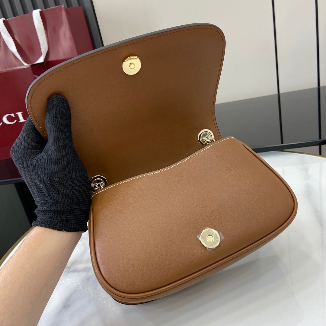 Gucci Blondie mini shoulder bag in cotton canvas brown leather ‎815711