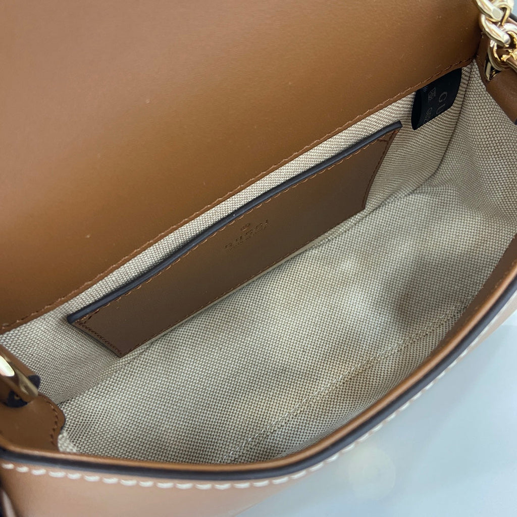 Gucci Blondie mini shoulder bag in cotton canvas brown leather ‎815711