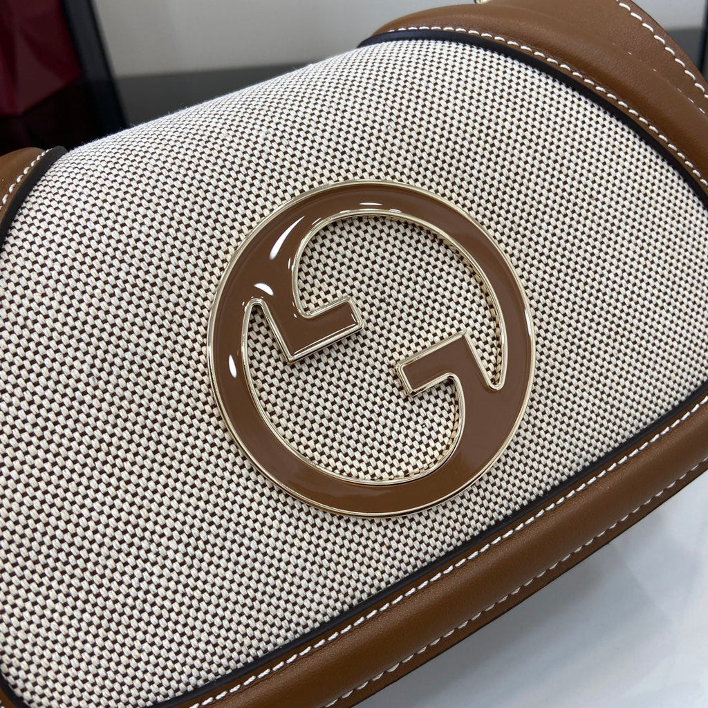 Gucci Blondie mini shoulder bag in cotton canvas brown leather ‎815711