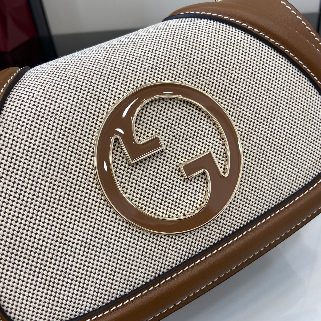 Gucci Blondie mini shoulder bag in cotton canvas brown leather ‎815711