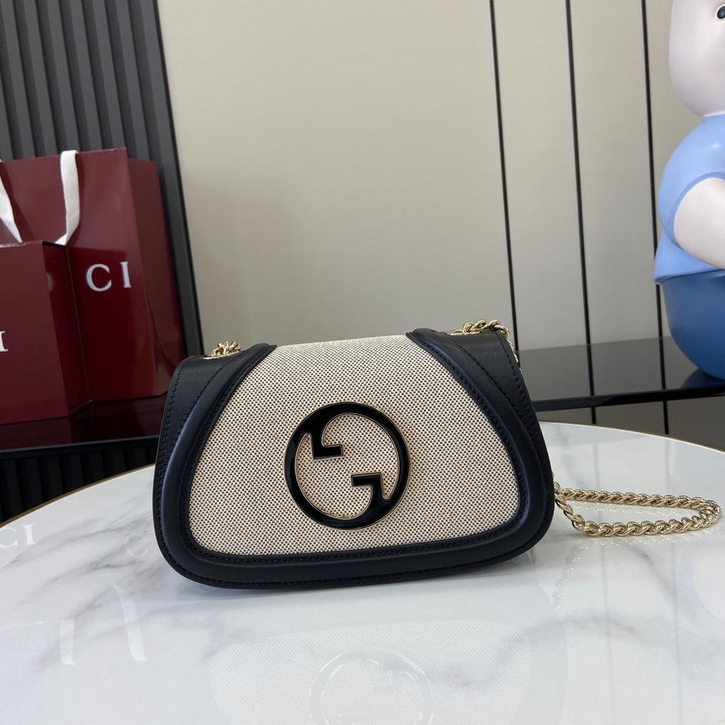 Gucci Blondie mini shoulder bag in cotton canvas black leather ‎815711