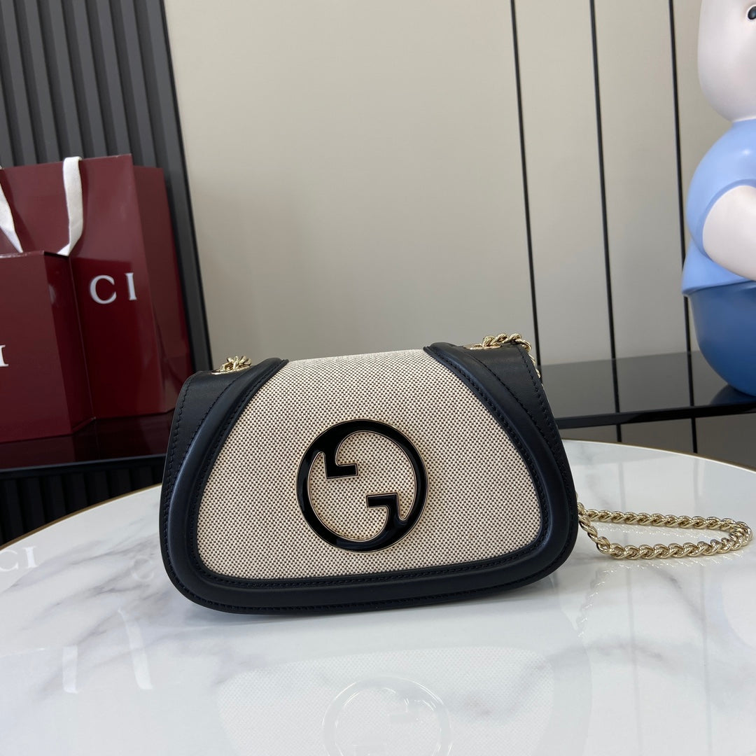 Gucci Blondie mini shoulder bag in cotton canvas black leather ‎815711
