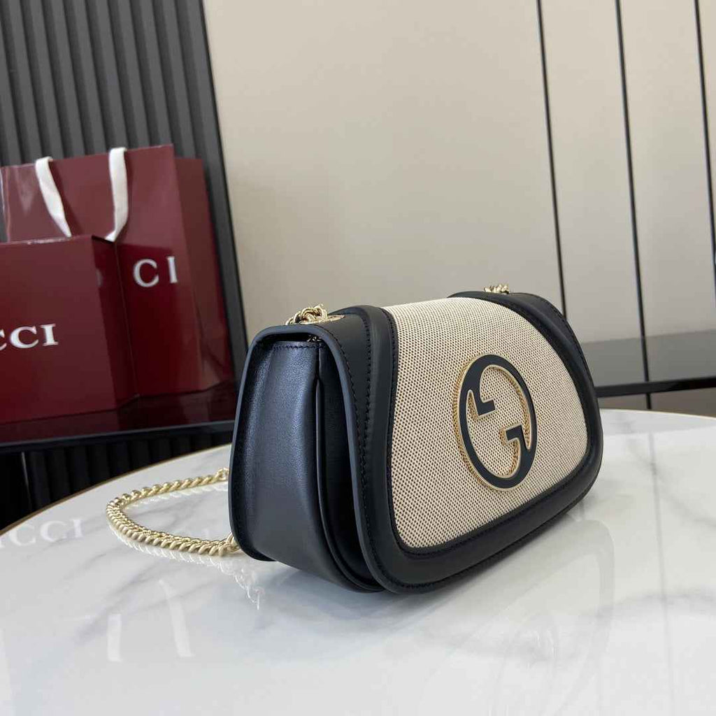 Gucci Blondie mini shoulder bag in cotton canvas black leather ‎815711