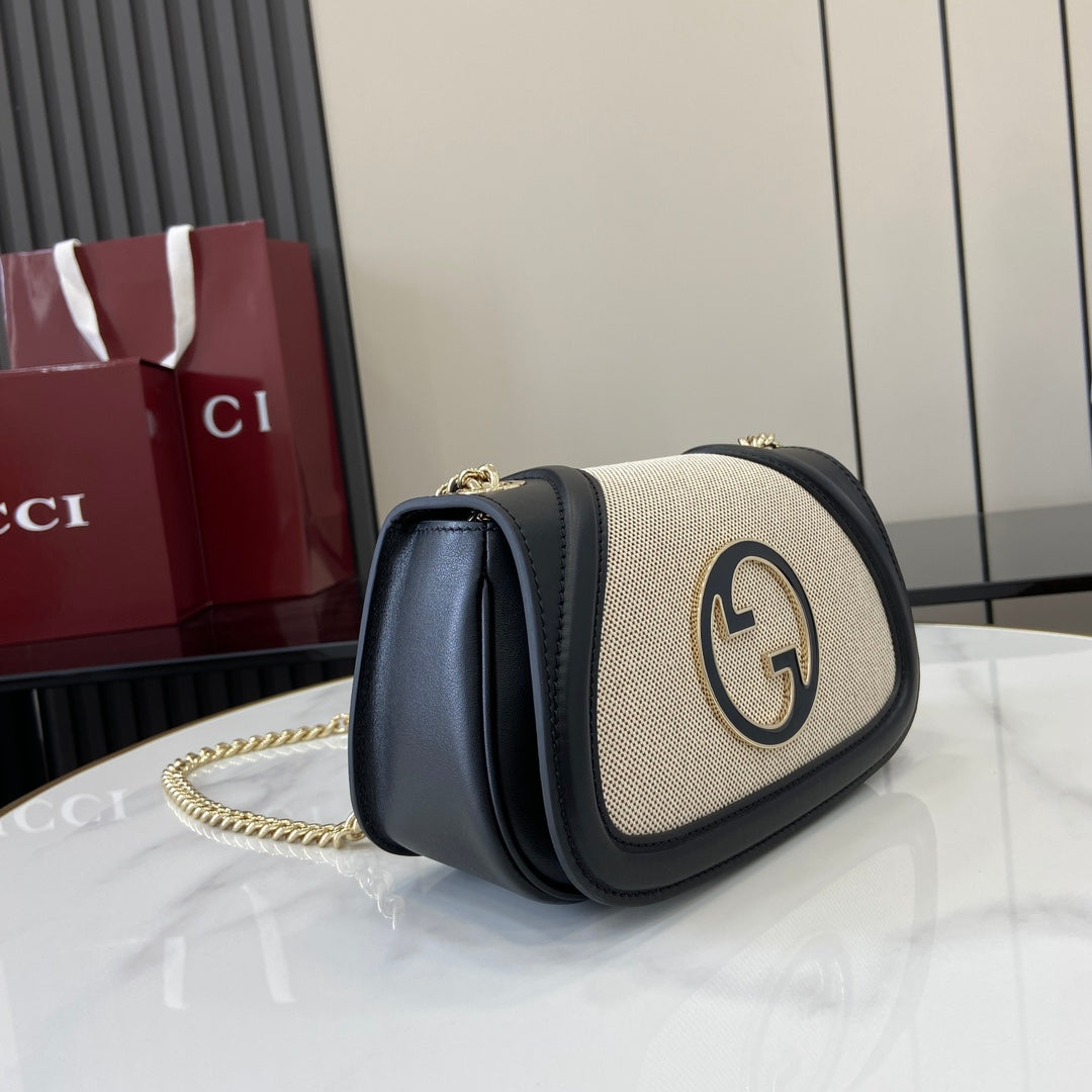 Gucci Blondie mini shoulder bag in cotton canvas black leather ‎815711