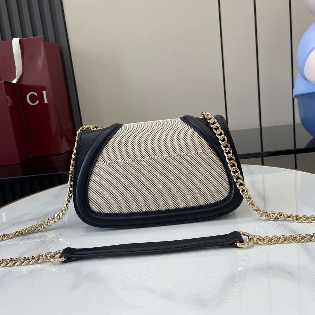 Gucci Blondie mini shoulder bag in cotton canvas black leather ‎815711